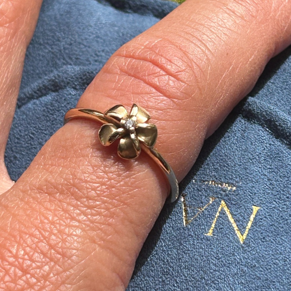 14k Plumeria and Diamond Flower Ring - Picture 2 of 5